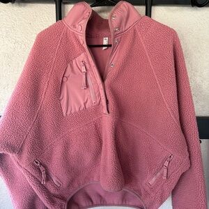 FREE PEOPLE***Pink Fleece Pullover with Zipper Pockets
